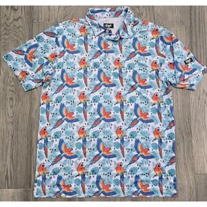 Waggle Golf Polo Shirt Tropical Parrot & Palm Tree Print Men's Large